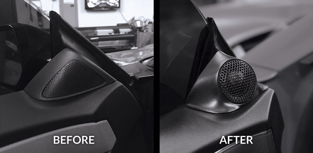 before and after photos of custom tweeter mounts